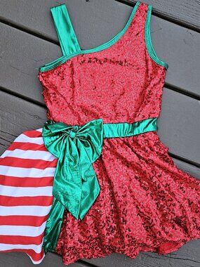 iEFiEL Girls Christmas Tutu Dress Holiday Stripes Leotard Sequins Dance Costume